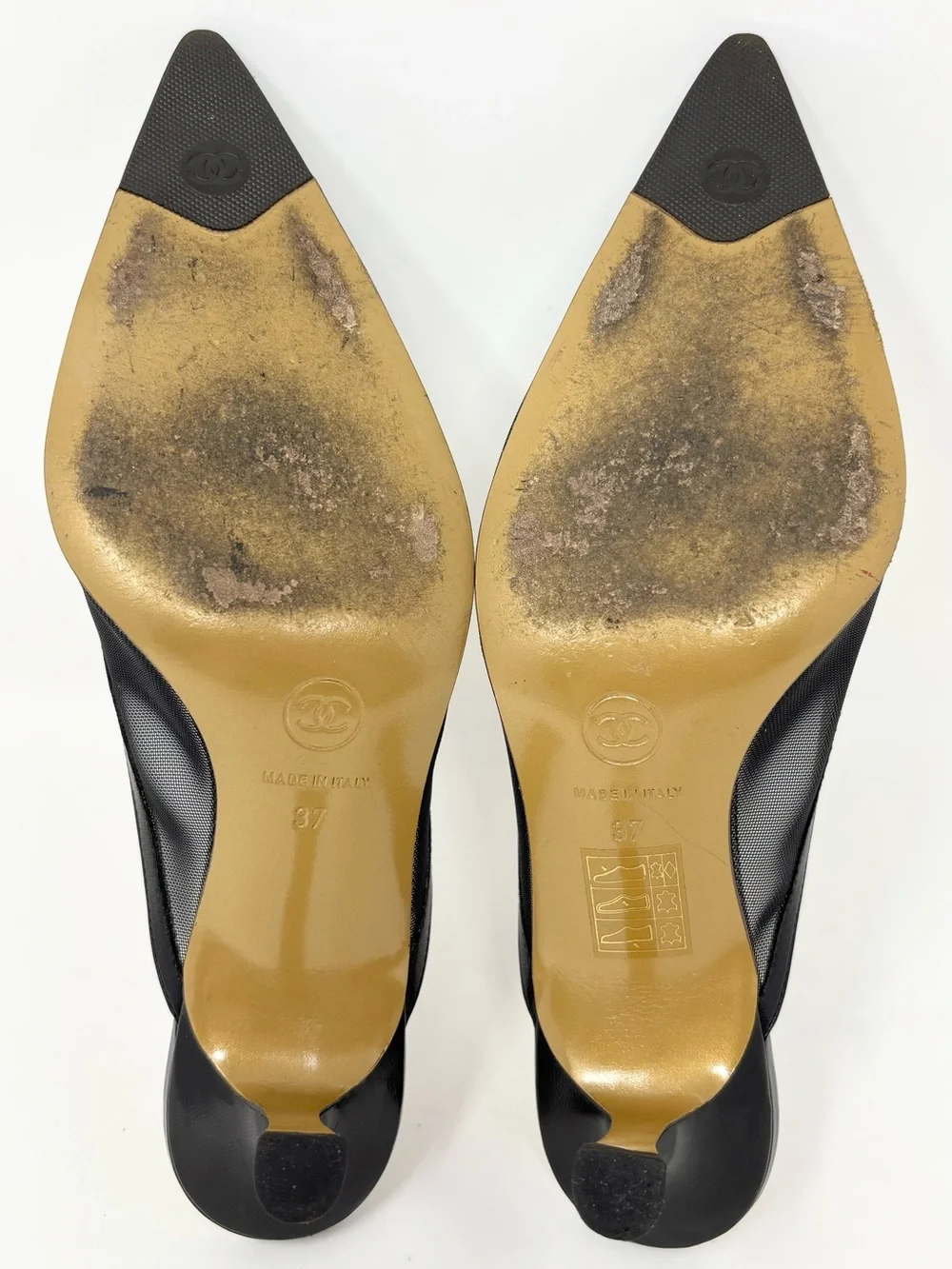 Chanel Black Mesh CC Bow Mules Heels Size 37 US 7 Vintage Y2K 90s